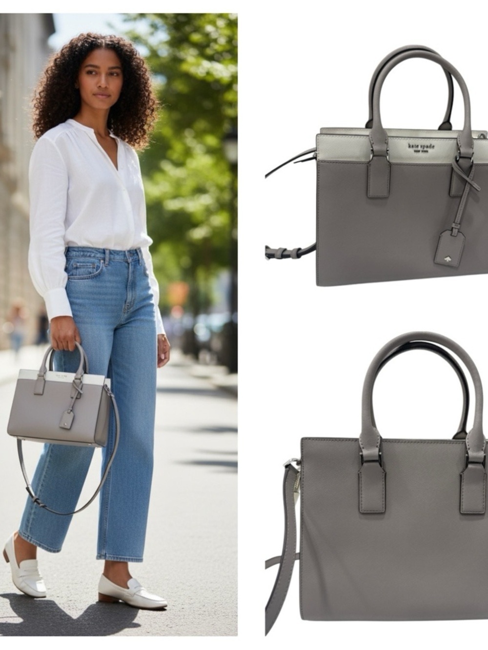 kate spade Gray and Light Gray Colorblock Leather Satchel